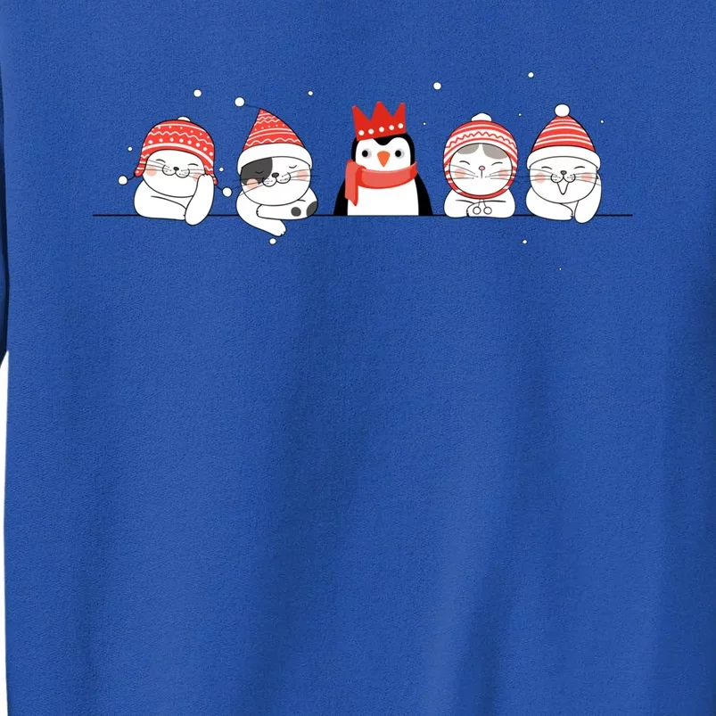 Christmas Winter Festive Penguin Cats Holiday Party Funny Gift Tall Sweatshirt