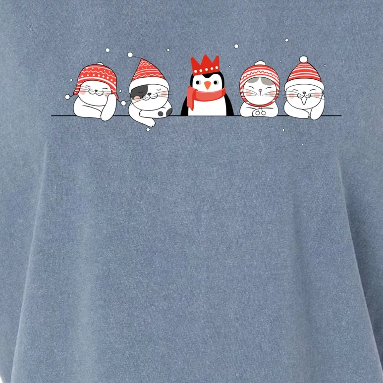 Christmas Winter Festive Penguin Cats Holiday Party Funny Gift Garment-Dyed Women's Muscle Tee