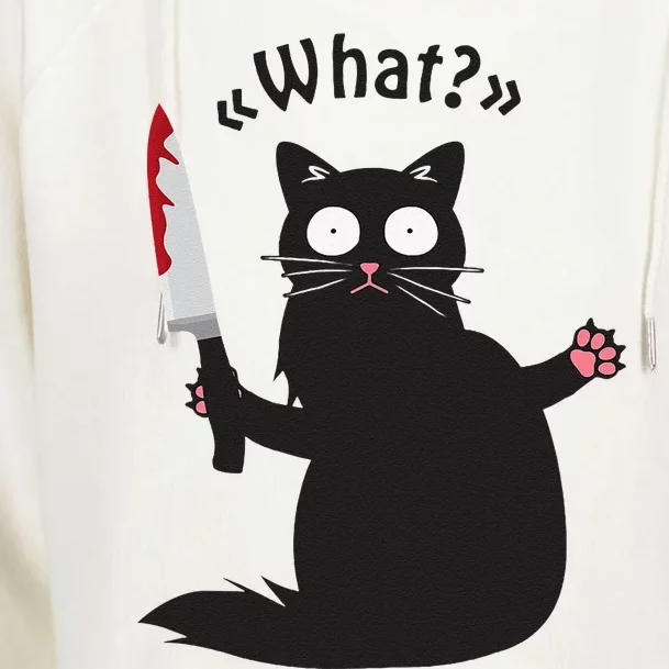 Cat What Funny Black Cat Fun Murderous Cat With Knife Womens Funnel Neck Pullover Hood