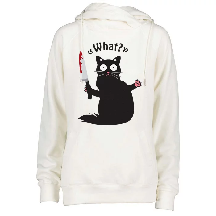 Cat What Funny Black Cat Fun Murderous Cat With Knife Womens Funnel Neck Pullover Hood