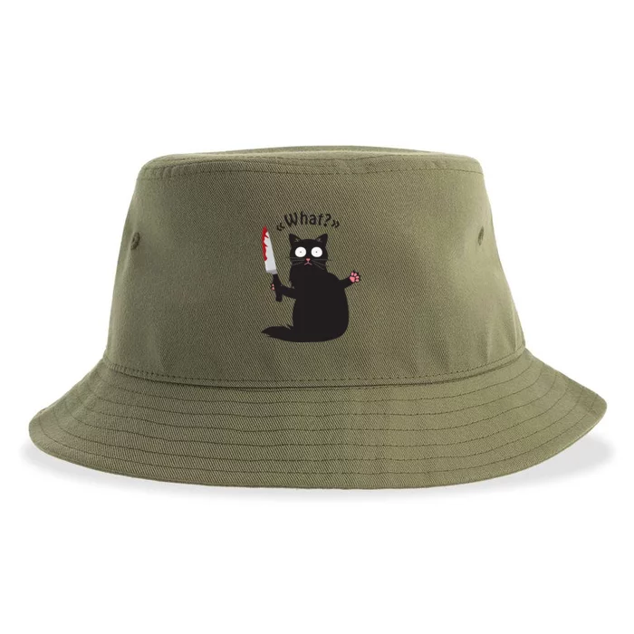 Cat What Funny Black Cat Fun Murderous Cat With Knife Sustainable Bucket Hat