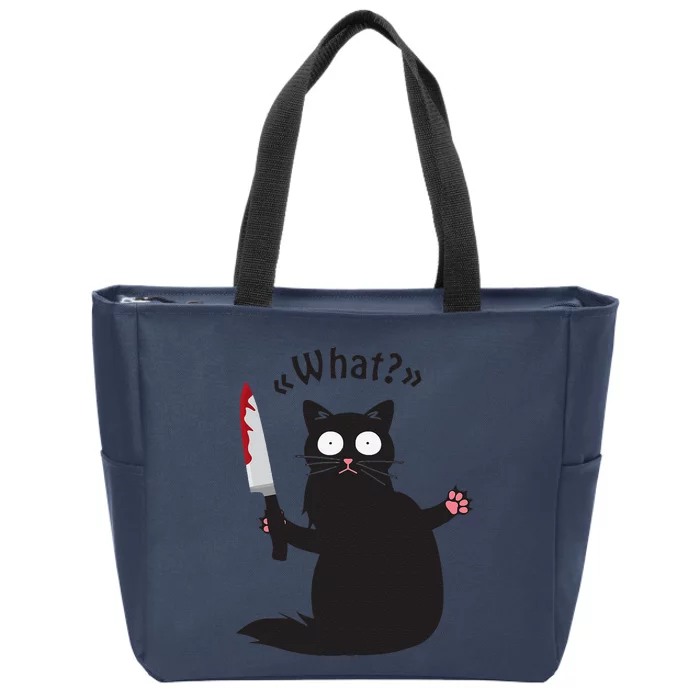 Cat What Funny Black Cat Fun Murderous Cat With Knife Zip Tote Bag