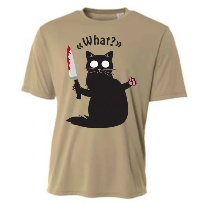 Cat What Funny Black Cat Fun Murderous Cat With Knife Cooling Performance Crew T-Shirt