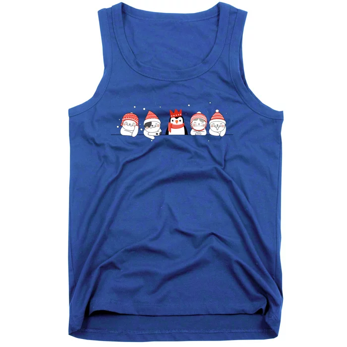 Christmas Winter Festive Penguin Cats Holiday Party Funny Gift Tank Top