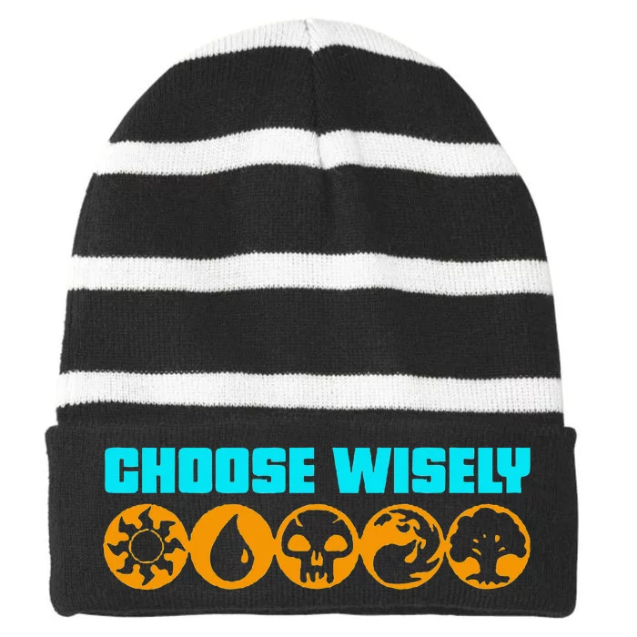 Choose Wisely Gamer M.A.N.A Symbols Gathering Magic Striped Beanie with Solid Band