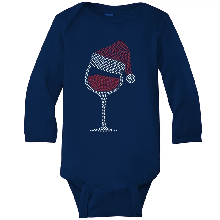 Christmas Wine Glass Gift Wine Glasses Santa Hat Funny Gift Baby Long Sleeve Bodysuit