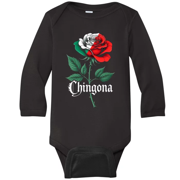 Chingona Women Girl Mexico Mexican Independence Day Flag Baby Long Sleeve Bodysuit