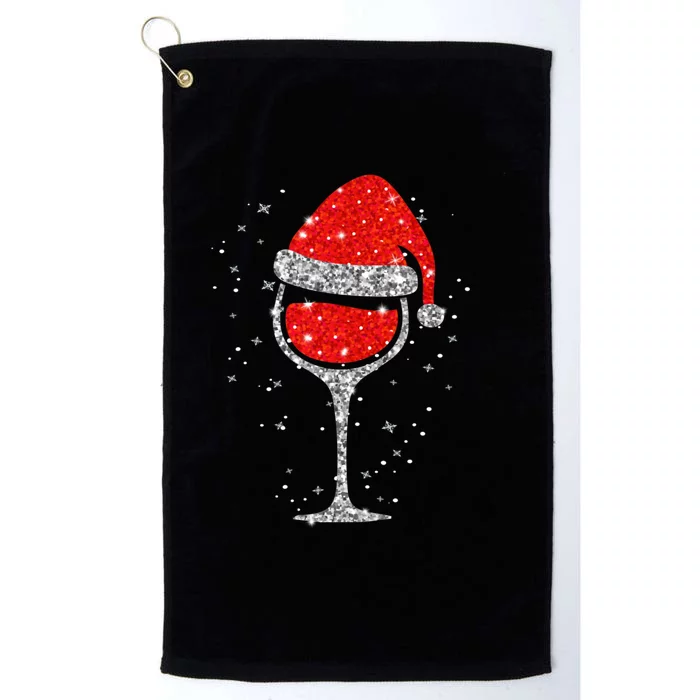 Christmas Wine Glass Snowflakes Santa Hat Red Wine Platinum Collection Golf Towel