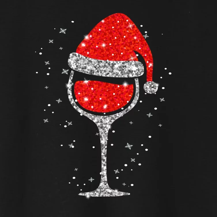 Christmas Wine Glass Snowflakes Santa Hat Red Wine Women's Crop Top Tee