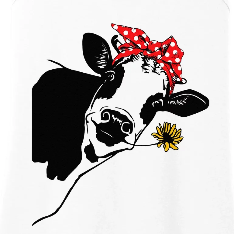 Cute Women Girl Heifer Cow With Bandana Headband And Glasses Ladies Essential Tank