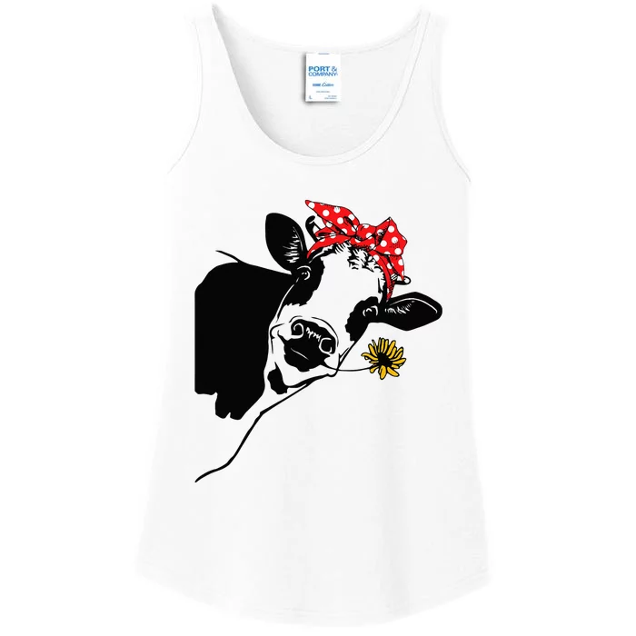 Cute Women Girl Heifer Cow With Bandana Headband And Glasses Ladies Essential Tank