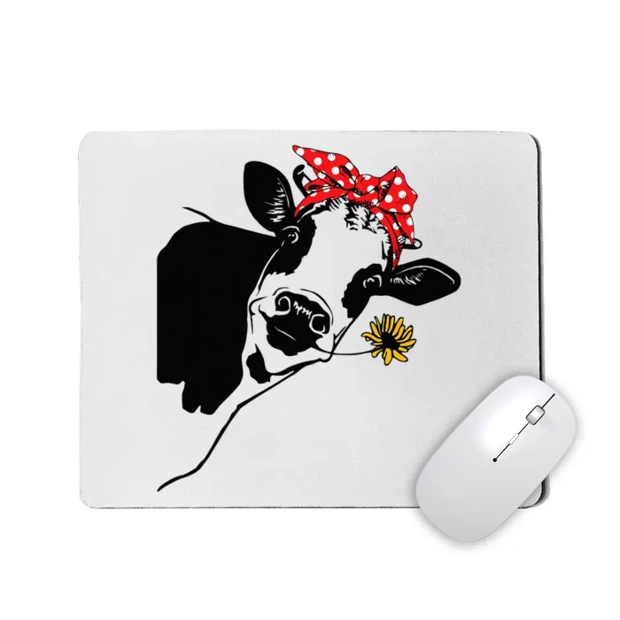 Cute Women Girl Heifer Cow With Bandana Headband And Glasses Mousepad