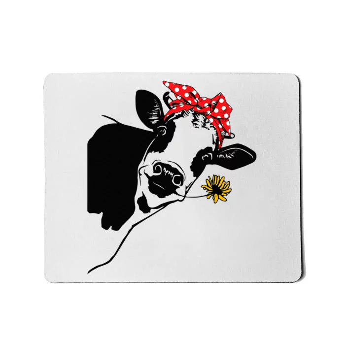 Cute Women Girl Heifer Cow With Bandana Headband And Glasses Mousepad