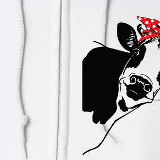 Cute Women Girl Heifer Cow With Bandana Headband And Glasses Full Zip Hoodie