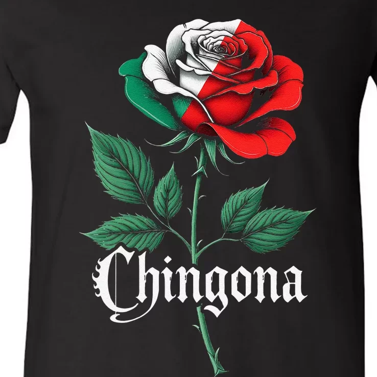 Chingona Women Girl Mexico Mexican Independence Day Flag Gift V-Neck T-Shirt