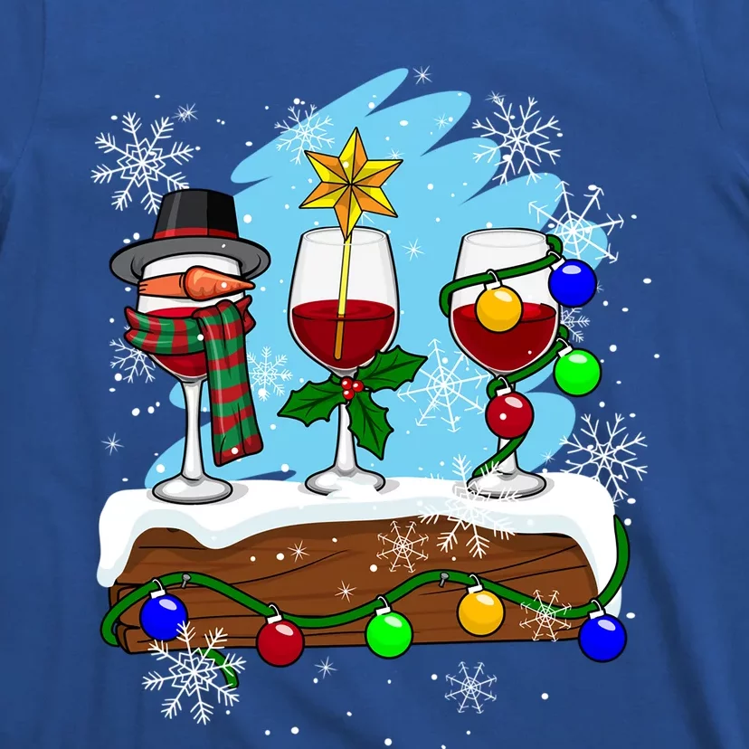 Christmas Wine Glasses Santa Snow Lights Mistletoe Star Gift T-Shirt