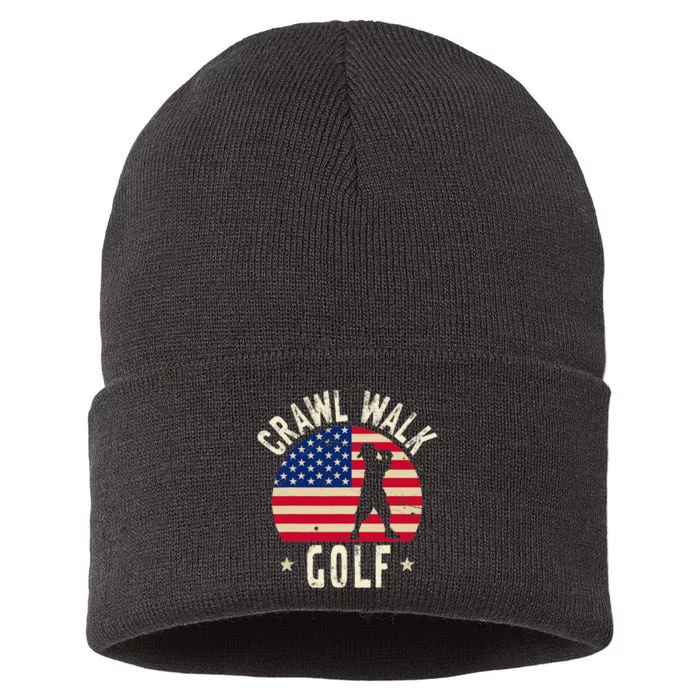 Crawl Walk Golf Golfer Saying Golfing Slogan Sustainable Knit Beanie