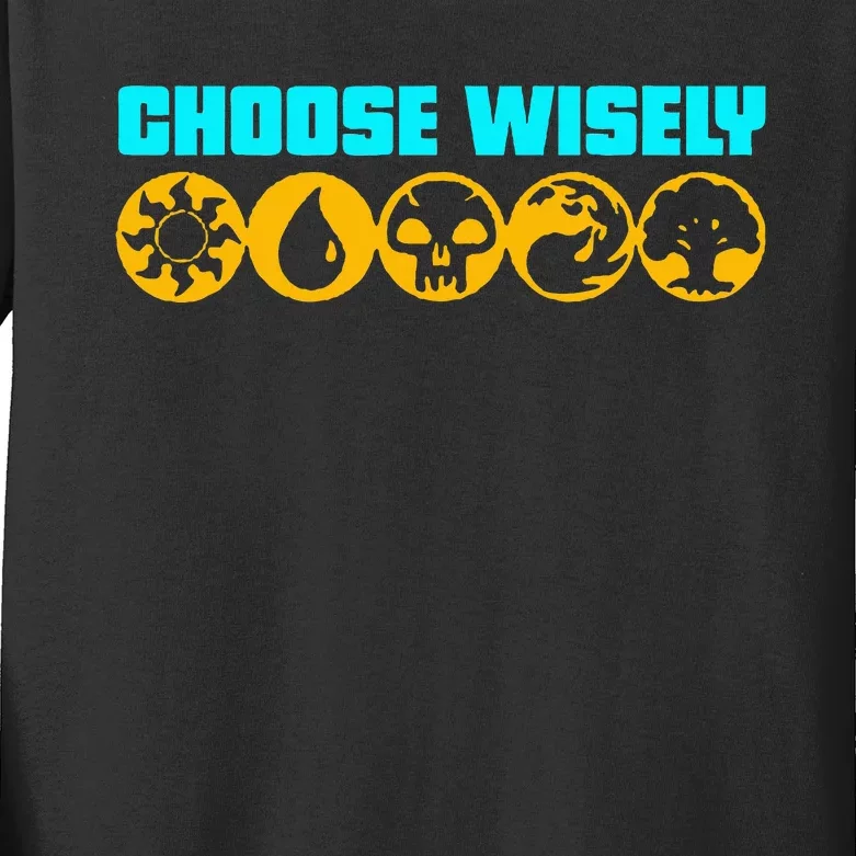 Choose Wisely Gamer Mana Symbols Gathering Magic Kids Long Sleeve Shirt