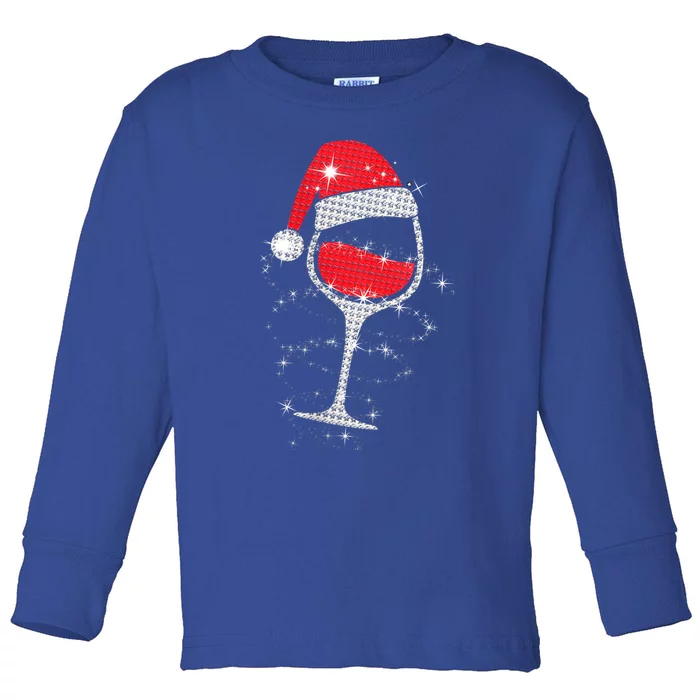 Christmas Wine Glasses Santa Funny Wine Lover Xmas Holiday Gift Toddler Long Sleeve Shirt