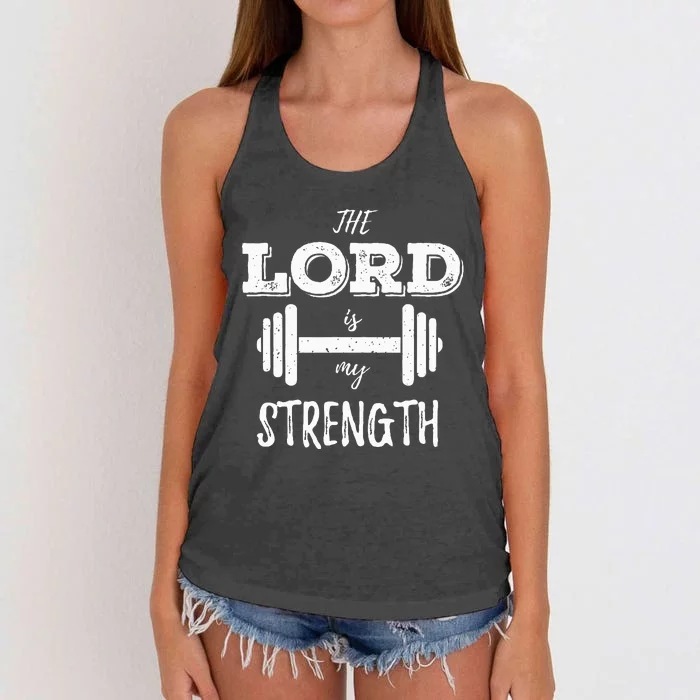 Christian Workout Gym Lord Is My Strength Women's Knotted Racerback Tank