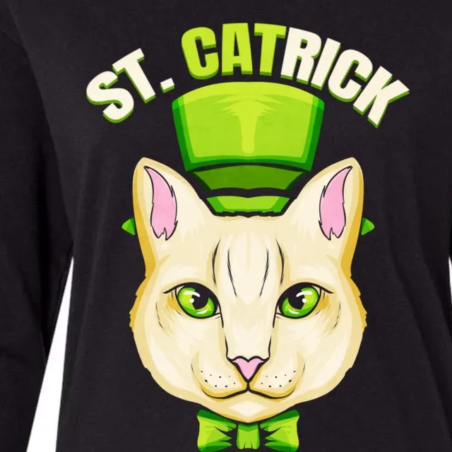 Cat With Green Loop And Cylinder Hat St Catrick Patricks Day Gift Womens Cotton Relaxed Long Sleeve T-Shirt