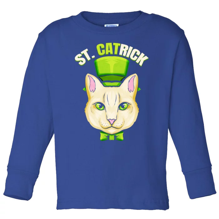 Cat With Green Loop And Cylinder Hat St Catrick Patricks Day Gift Toddler Long Sleeve Shirt