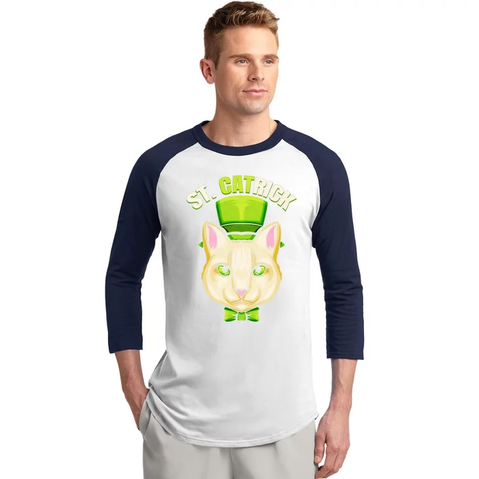 Cat With Green Loop And Cylinder Hat St Catrick Patricks Day Gift Baseball Sleeve Shirt