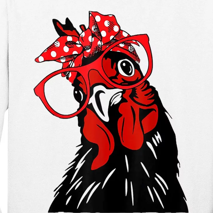 Cute Women Girl Chicken With Bandana Headband And Glasses Long Sleeve Shirt