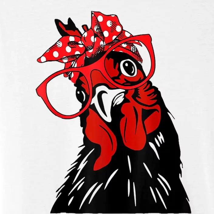 Cute Women Girl Chicken With Bandana Headband And Glasses ChromaSoft Performance T-Shirt