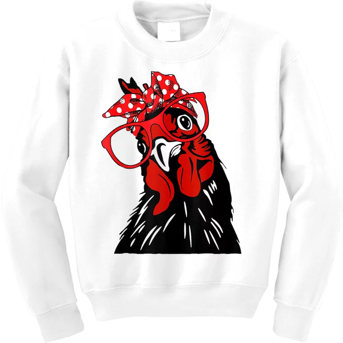 Cute Women Girl Chicken With Bandana Headband And Glasses Kids Sweatshirt