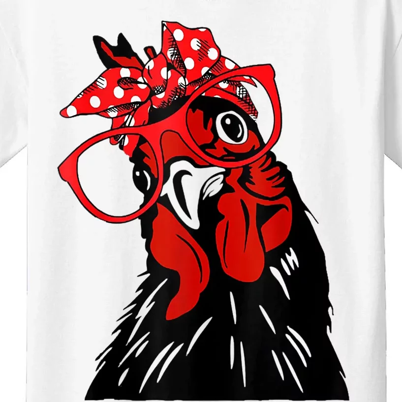 Cute Women Girl Chicken With Bandana Headband And Glasses Kids T-Shirt