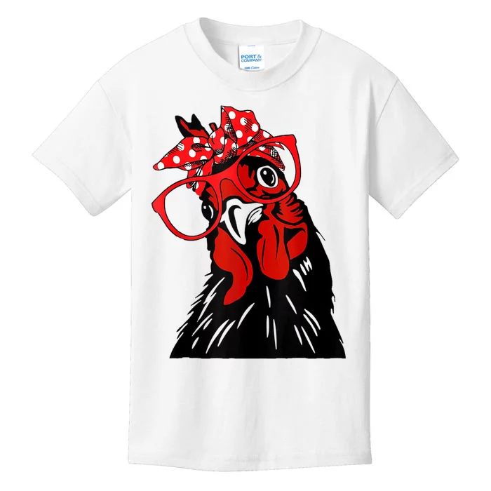 Cute Women Girl Chicken With Bandana Headband And Glasses Kids T-Shirt