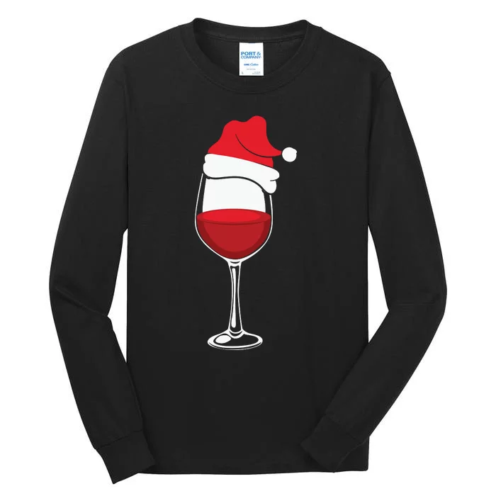 Christmas Wine Glasses Santa Hat Tall Long Sleeve T-Shirt