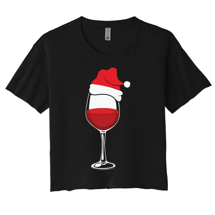 Christmas Wine Glasses Santa Hat Women's Crop Top Tee