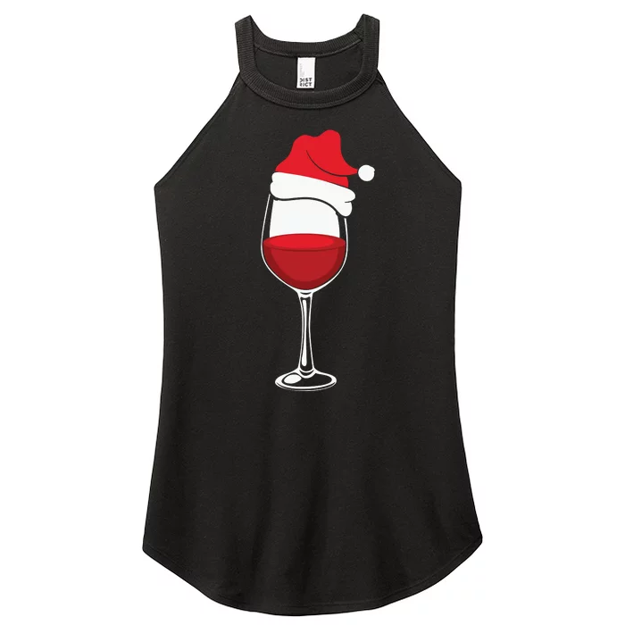 Christmas Wine Glasses Santa Hat Women’s Perfect Tri Rocker Tank