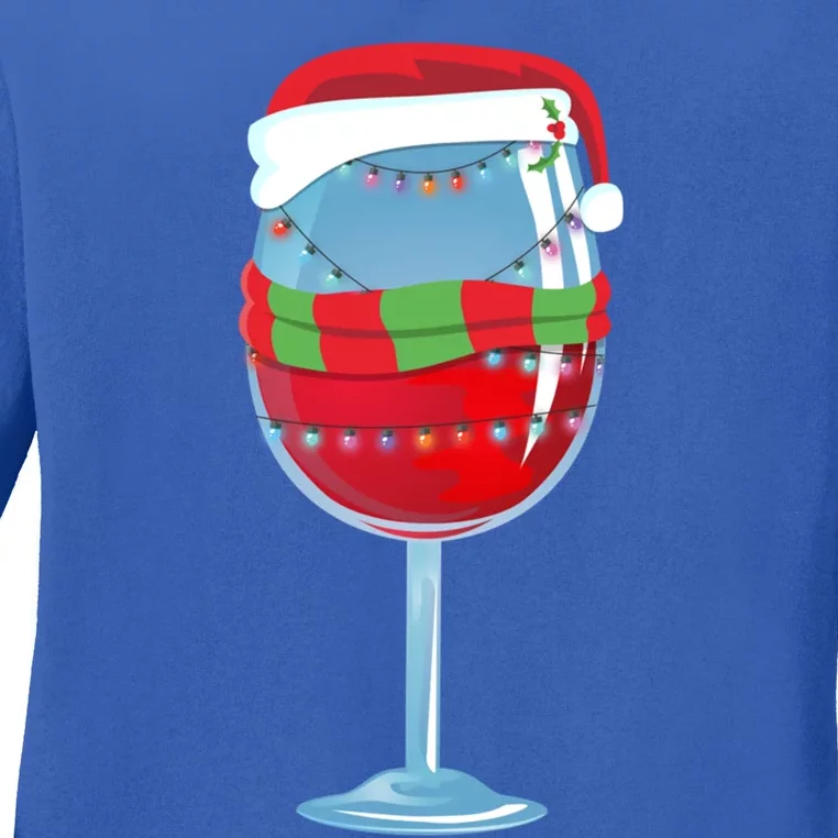 Christmas Wine Glass With Santa Hat Red Wine Great Gift Ladies Long Sleeve Shirt