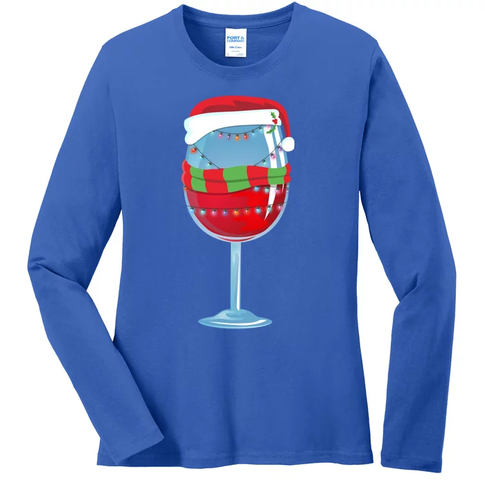 Christmas Wine Glass With Santa Hat Red Wine Great Gift Ladies Long Sleeve Shirt