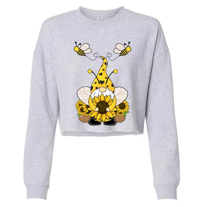 Cute Winged Gnome Summer Gnome Sunflower Gnome And Bee Gift Cropped Pullover Crew