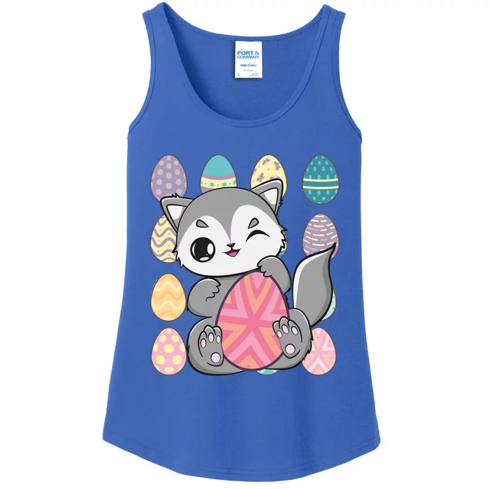 Cute Wolf Hunts Eggs For Easter Day Gift Ladies Essential Tank