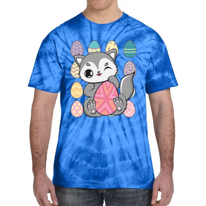 Cute Wolf Hunts Eggs For Easter Day Gift Tie-Dye T-Shirt