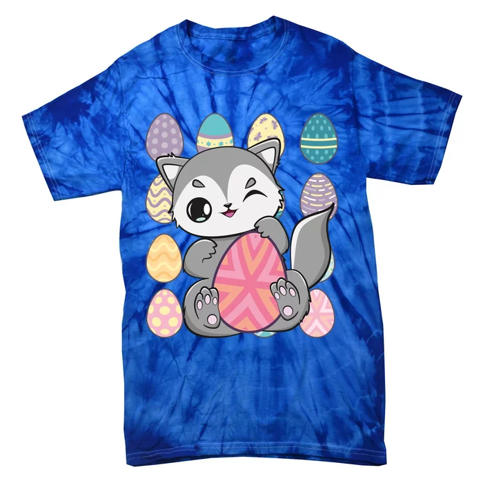 Cute Wolf Hunts Eggs For Easter Day Gift Tie-Dye T-Shirt