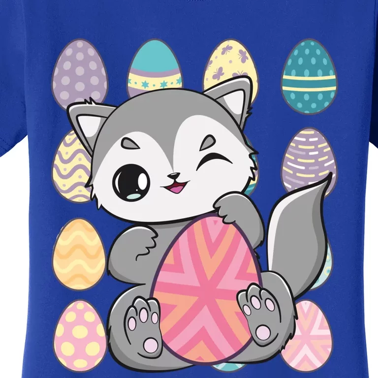 Cute Wolf Hunts Eggs For Easter Day Gift Women's T-Shirt