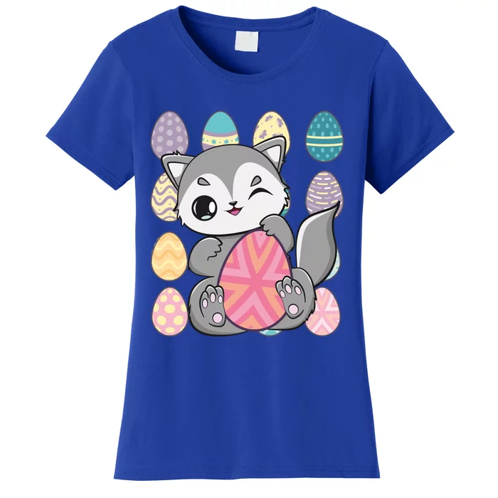 Cute Wolf Hunts Eggs For Easter Day Gift Women's T-Shirt