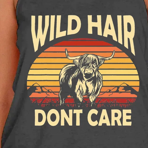 Cow Wild Hair Retro Sunset Scottish Highland Cows Cow Women's Knotted Racerback Tank