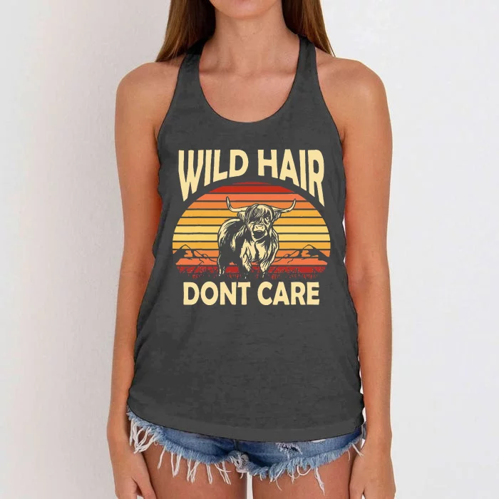 Cow Wild Hair Retro Sunset Scottish Highland Cows Cow Women's Knotted Racerback Tank