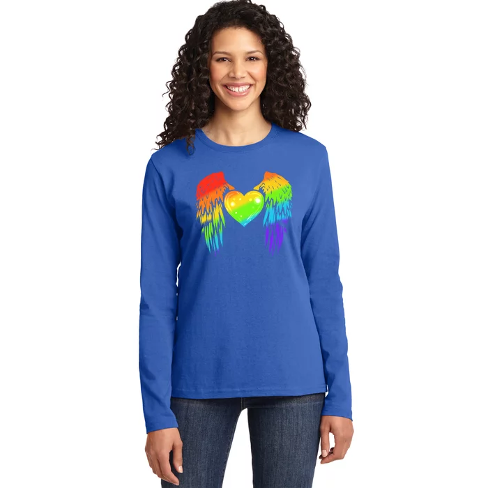 Colorful Winged Heart Lgbtq Pride Month Gift Ladies Long Sleeve Shirt