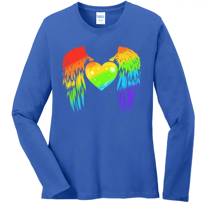 Colorful Winged Heart Lgbtq Pride Month Gift Ladies Long Sleeve Shirt