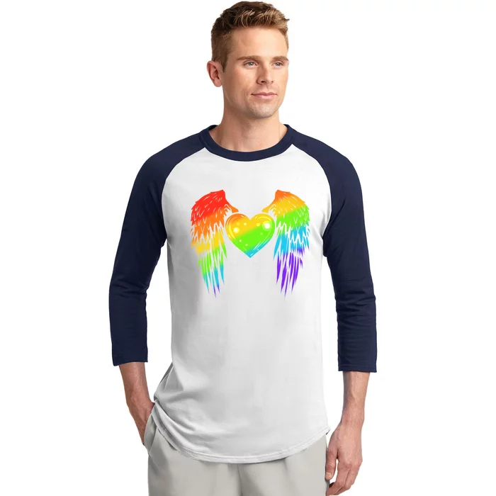 Colorful Winged Heart Lgbtq Pride Month Gift Baseball Sleeve Shirt