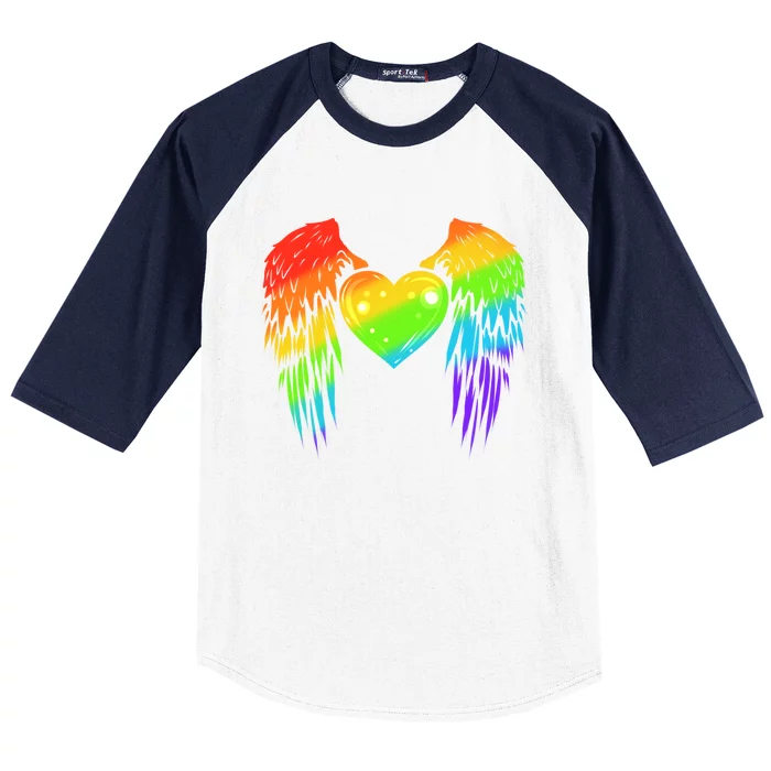 Colorful Winged Heart Lgbtq Pride Month Gift Baseball Sleeve Shirt