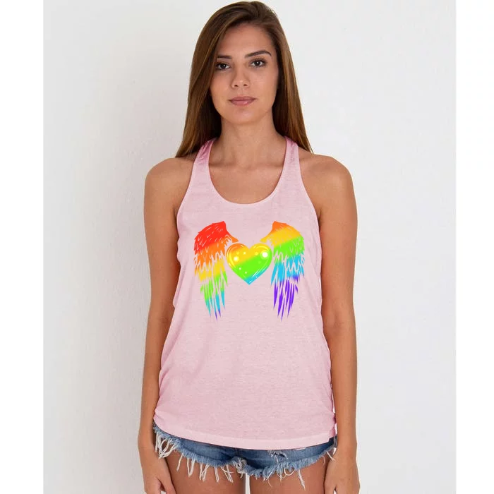 Colorful Winged Heart Lgbtq Pride Month Gift Women's Knotted Racerback Tank